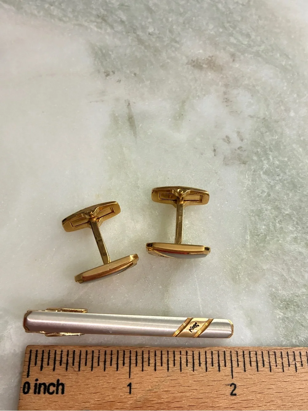 YSL Vintage Cuff Links & Tie Clip Set